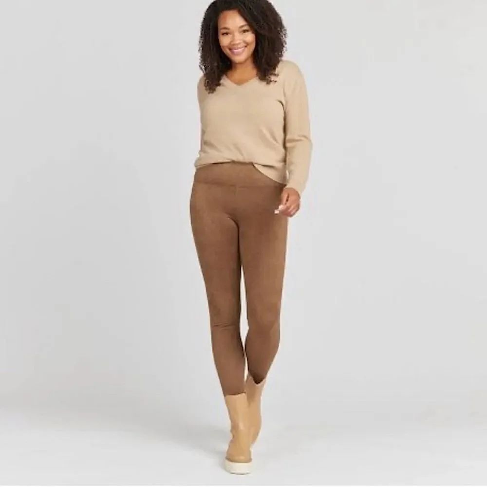 Assets Spanx pull on light brown faux suede shaping leggings  plus size 1X